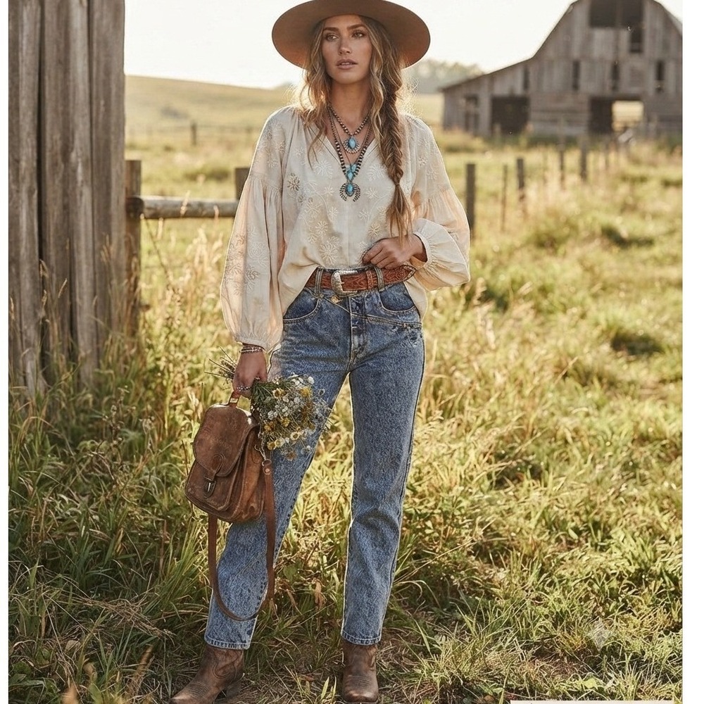 Vintage‎ 80s Lawman Acid Wash Jeans High Waisted Crossover Western Denim Sz 9